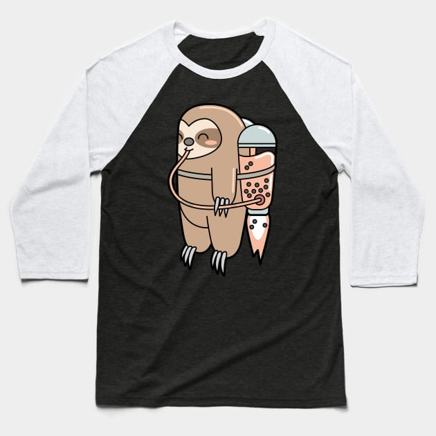 Powered By Boba - Cute Sloth Bubble Tea Baseball T-Shirt by BobaTeaMe